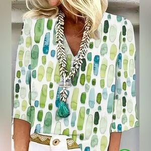 SHEIN Geometric Print V-Neck Blouse - Size Medium